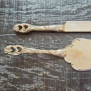 Vintage NEW Everlasting Elegance Heart Wedding Party Gold Silver Cake Server Set